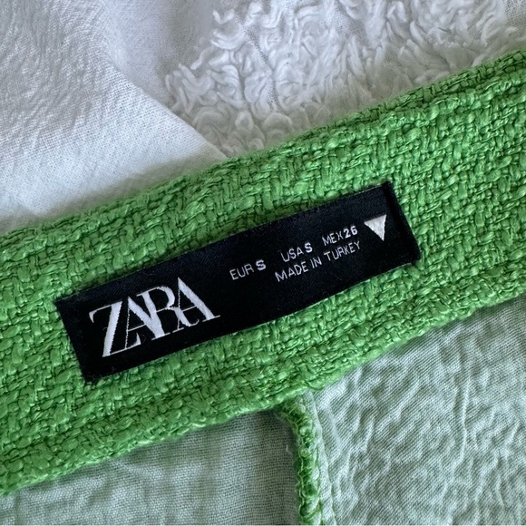 Zara Green High Waist Textured ‘Tweed’ Shorts - Picture 5 of 11